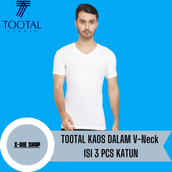 Kaos Dalam TOOTAL V Neck Isi 3 PCS Putih Bahan Katun Oblong Pria