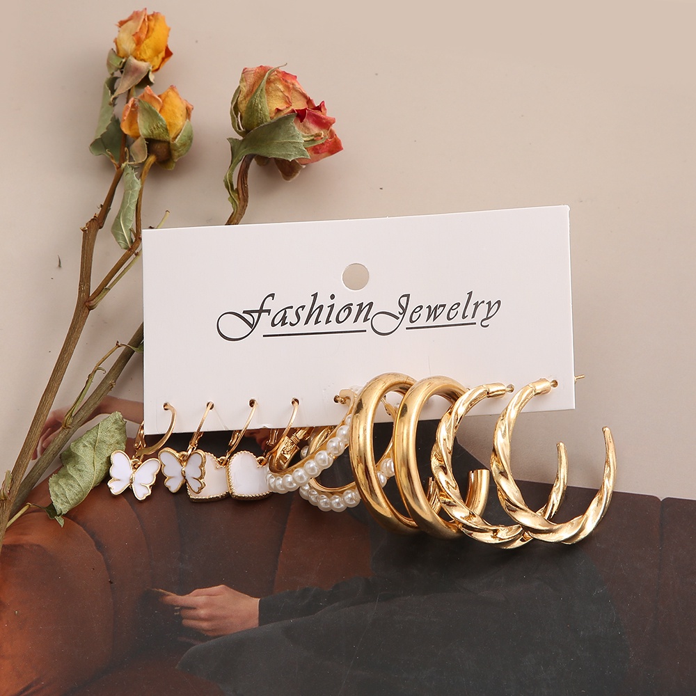 5pcs / Set Anting Tusuk Bahan Alloy Hias Mutiara + Berlian Untuk Wanita