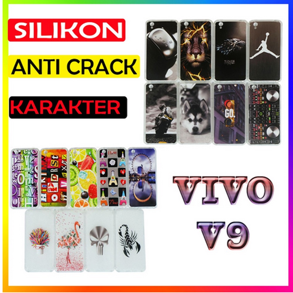 ANTI CRACK Vivo V9 Case Casing Anti Shock 3D Motif Softcase Gambar Silikon Handphone Kasing HP Anticrack Sarung Kesing Antishock Softshell Soft Silicon Jelly Case