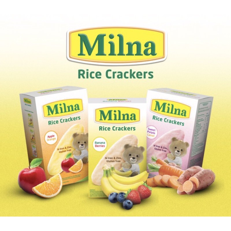 Milna rice crackers 3 varian rasa ( biskuit bayi kaya nutrisi )