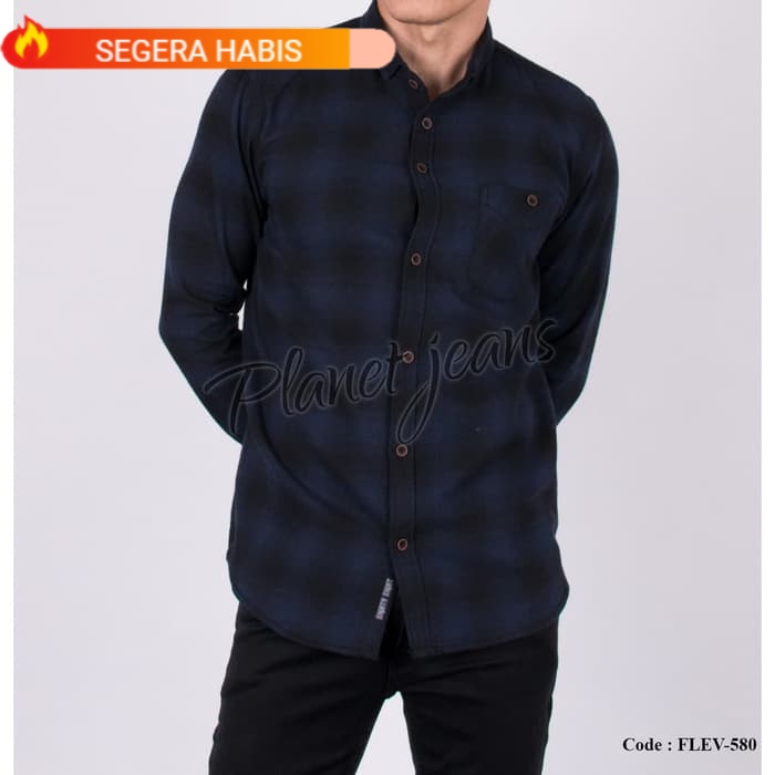 Kemeja flanel pria motif kotak hem flannel cowok slimfit FLEV580 Terbaru Merk Baru