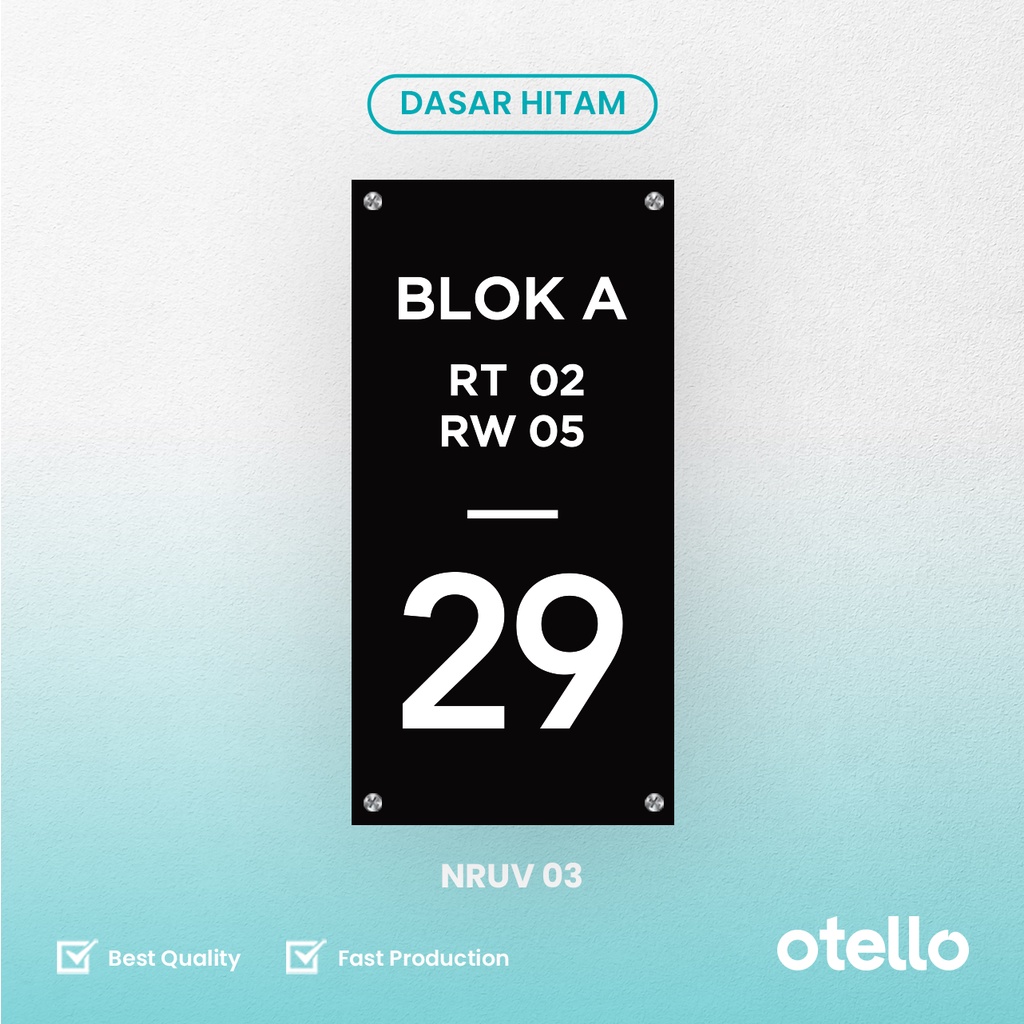 Otello - Custom Nomor Rumah Acrylic UV Print | Nomer Papan Alamat House Number Akrilik Minimalist