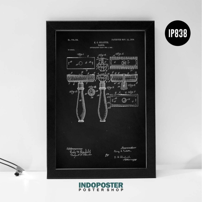 Poster Barbershop Salon Gillette Razor Patents