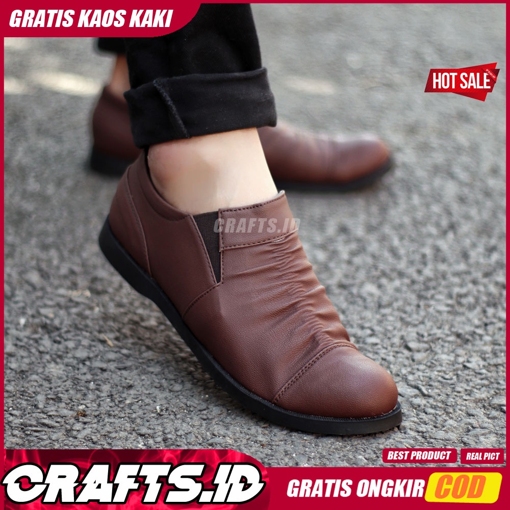 CRAFTS Sepatu Slip On Pria Sepatu Casual Pria Sepatu Pria Casual Kulit Pu Cowo/Cowok Ori Sepatu Kasual Santai Gaya Keren Kekinian Murah Terlaris