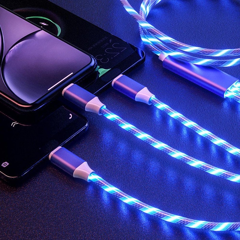 3in1 Kabel Data / Charger Micro Usb / Tipe-c 5a Fast Charging Dengan Lampu Led Untuk Android