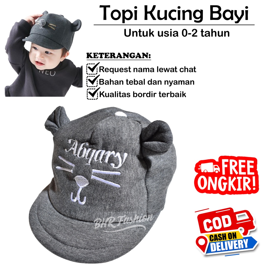 Topi Kucing Bayi 0-2 Tahun Free Bordir Nama