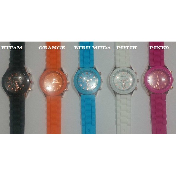 Jam Tangan Silicone Jelly Quartz Wrist Watch Silikon Jely Geneva Rubber Karet