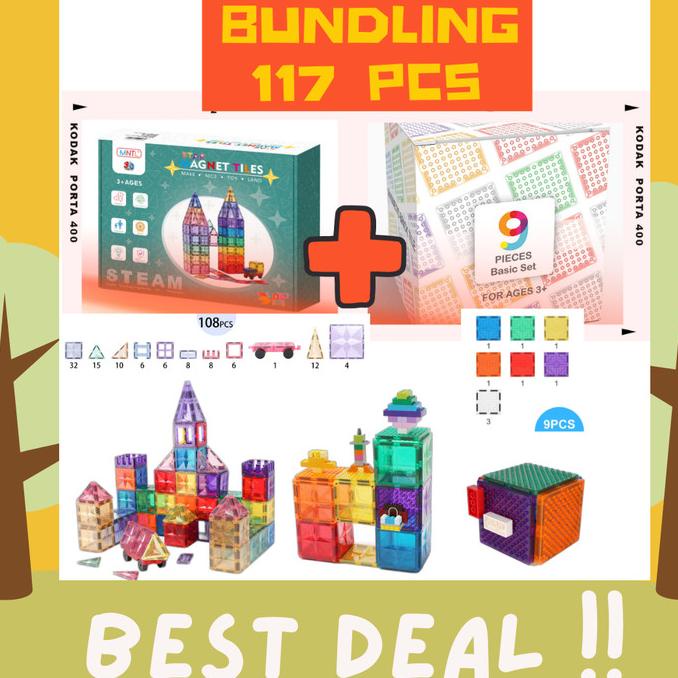 Magnetic Tiles MNTL 108 Pcs Bundling Brick Tiles 9 STEM Toy Best Price