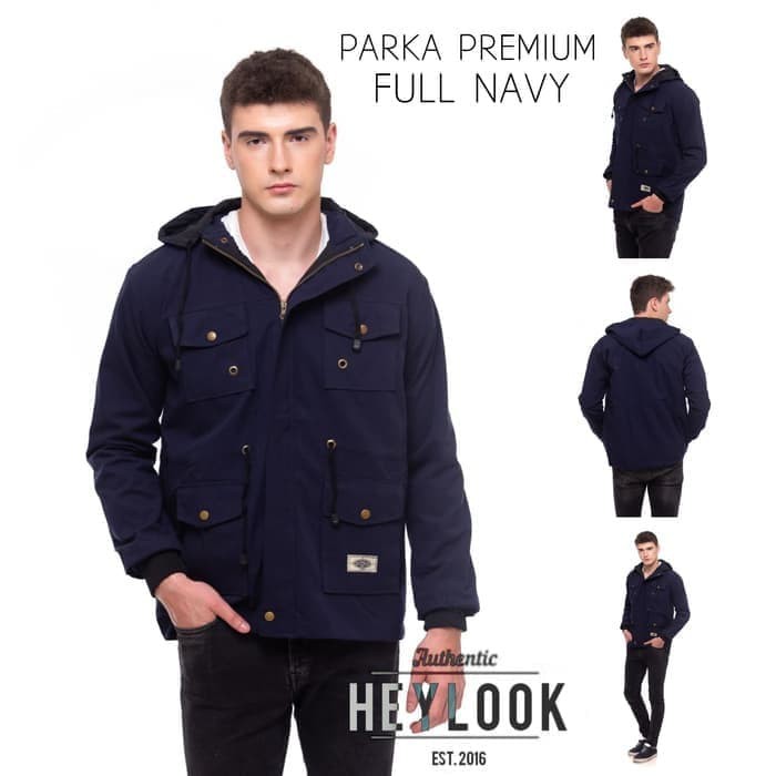 JAKET PARKA CANVAS / JAKET PARKA PRIA KEREN / JAKET GUNUNG KEREN - BLACKGREY, L