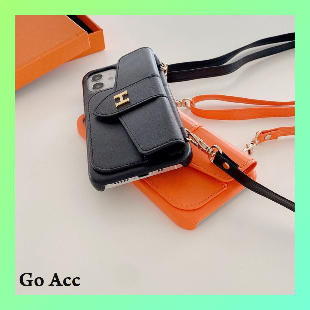 BARU Case Tas Orange Jeruk kekinian Iphone X Xs Xr Max 11 12 13 Pro Max Black hitam tali sepinggang bahu FH37