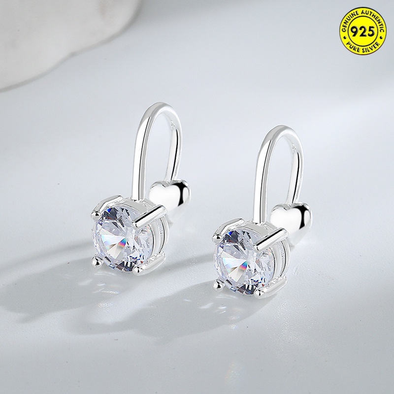 Anting Tusuk Sterling Silver 925 Simple Elegan Hias Berlian Imitasi Berkilau Untuk Wanita