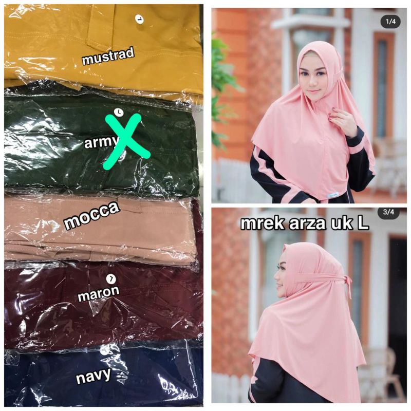 jilbab ARZA polos tanpa pet pakai tali size L kaos jersey hijab instan bergo harian