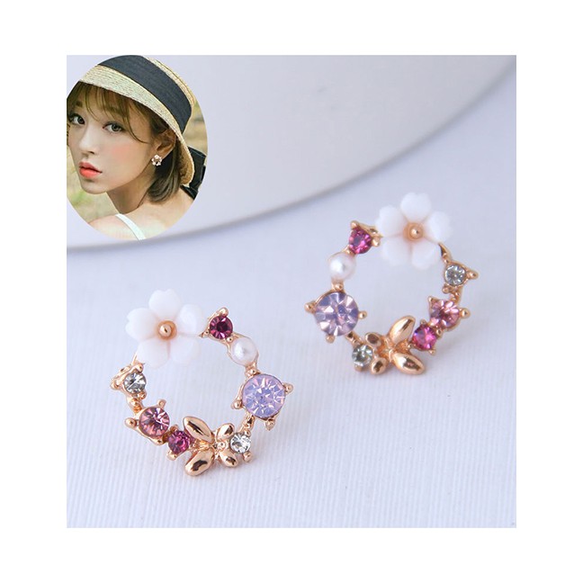 LRC Anting Tusuk Fashion Color Butterfly&amp;flower Shape Earrings A57519