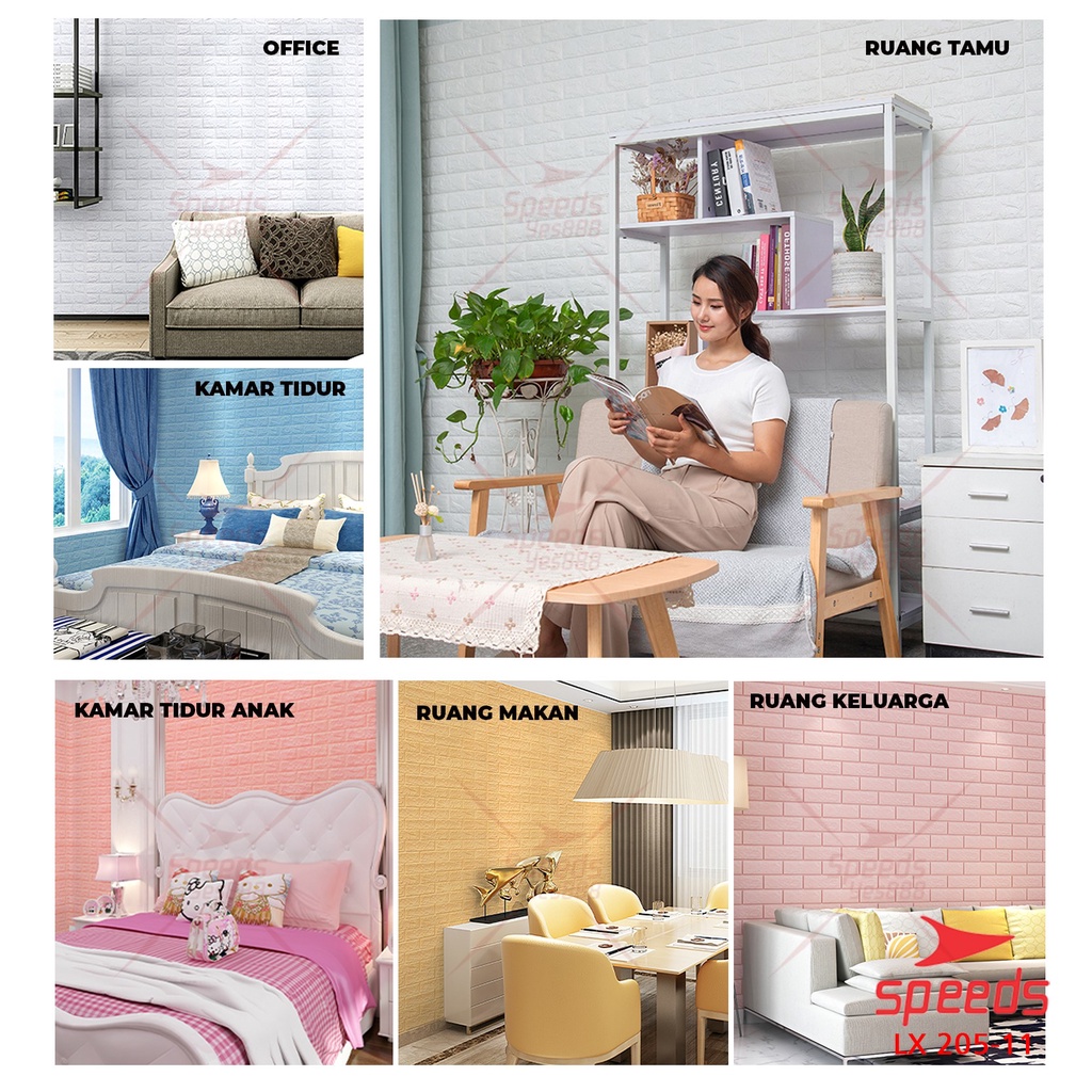 SPEEDS Wallpaper Dinding Roll Walpaper Dinding Foam PE Foam 3d Motif Bata Murah 205-11-7