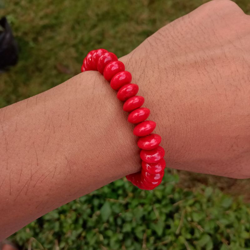 Gelang Batu Marjan Red Coral, Motif Pipih ORIGINAL!!