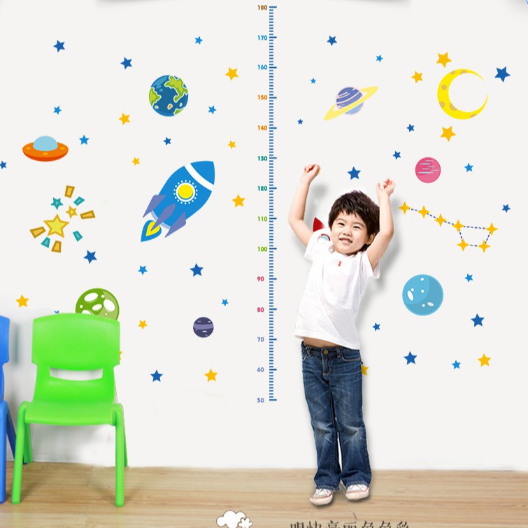 Reliza Wall Sticker Pengukur Tinggi Badan Roket Planet Luar Angkasa Stiker Dinding LDR9232