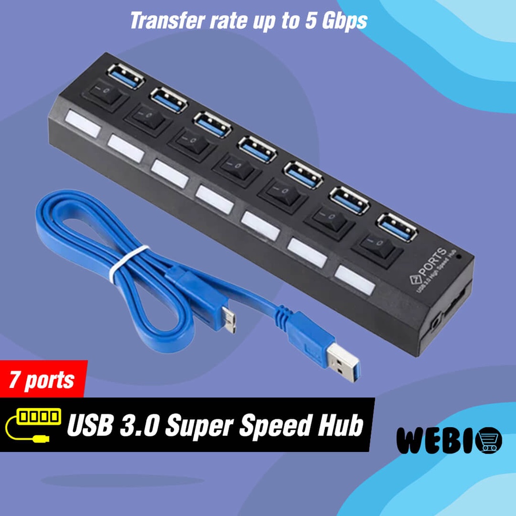 USB Hub 3.0 On Off High Speed 7 Port Colokan Saklar USB3.0 Laptop PC Komputer