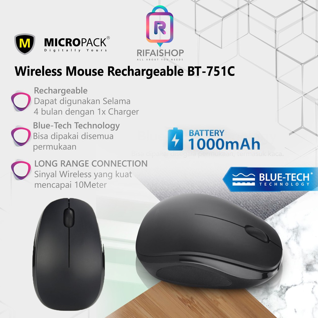 Mouse Wireless Blue Tech Recharger Micropack BT-751C Mouse Bluetooth Mouse recharger mouse murah