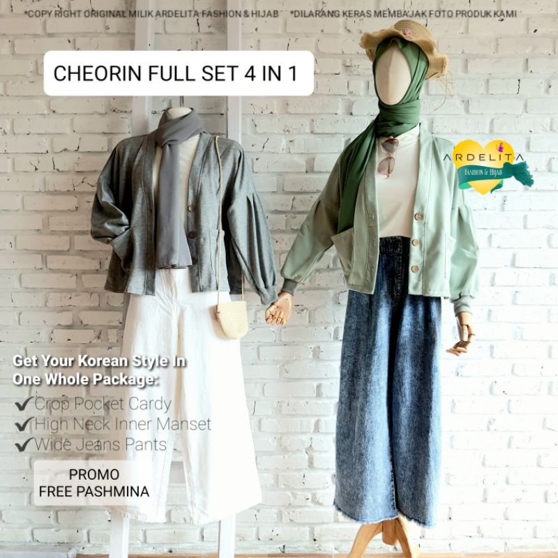 SET OOTD CROP CARDIGAN LENGKAP HEMAT GRATIS PASHMINA/SETELAN CELANA WANITA KEKINIAN/BAJU OOTD HIJAB