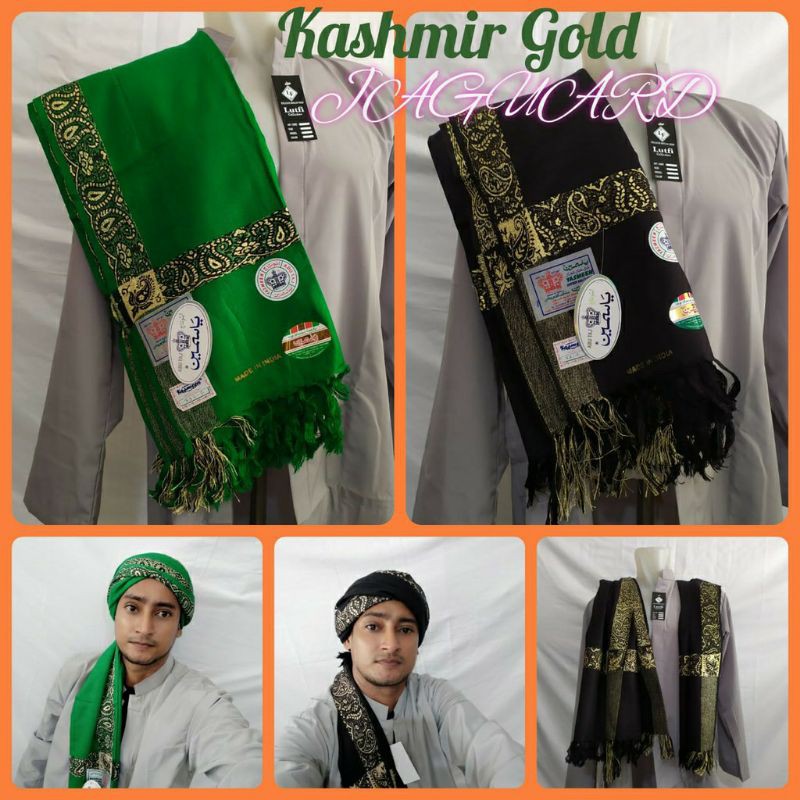 Sorban Yasmin kashmiri gold - Sorban Kashmiri gold hijau hitam merah