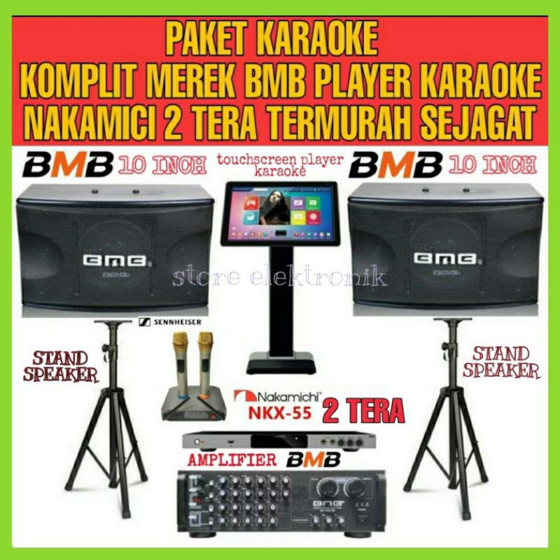 Paket Speaker BMB 10 Inch Ampli BMB Player Karaoke Nakamici Touchcreen