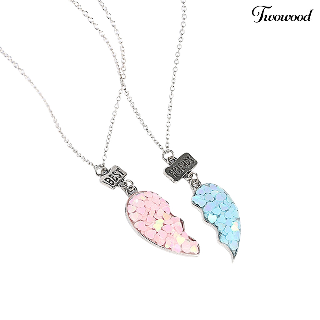 Twowood 2Pcs Couple Necklaces Sequin Stitching Heart Broken Jewelry Shiny All Match Necklaces Bracelets Jewelry Gifts