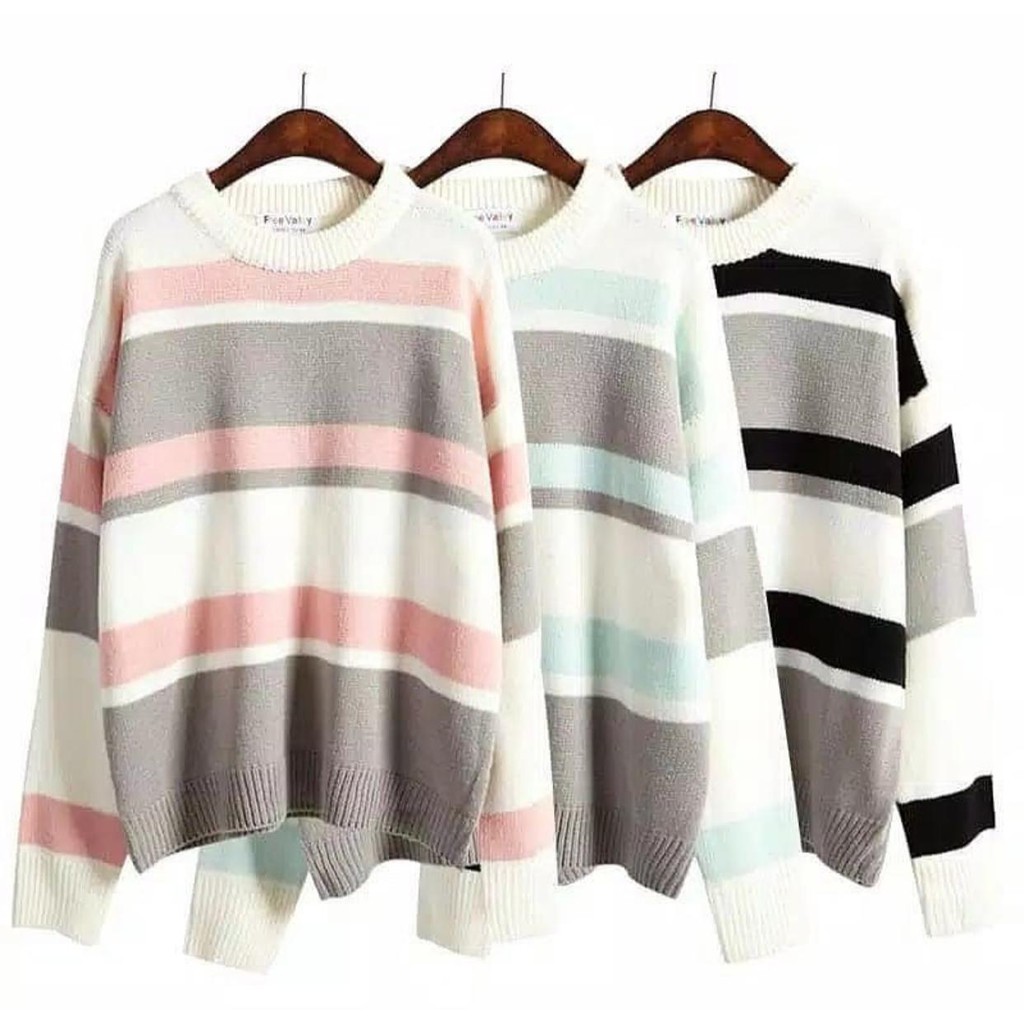 Sweater Rajut Stripe BW / Atasan Rajut Wanita