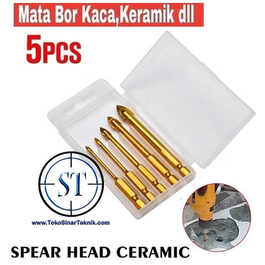 Mata Bor Tombak Gold Isi 5 Segitiga Lapisan Titanium alloy Keramik Granit Kaca Marmer Porselen Tembok Besi