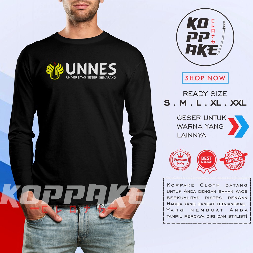 Kaos Kampus UNNES Universitas Negeri Semarang Logo Lengan Panjang Baju Distro