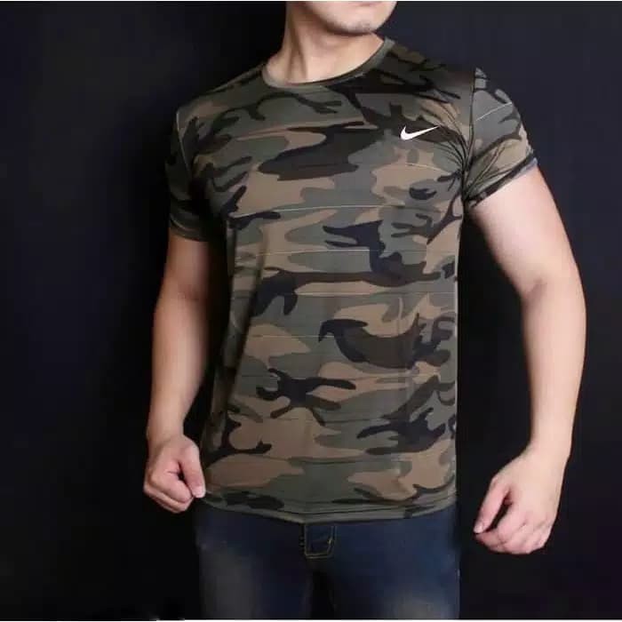 Kaos Army Gym Training Fitness Nike Unisex Hijau Loreng