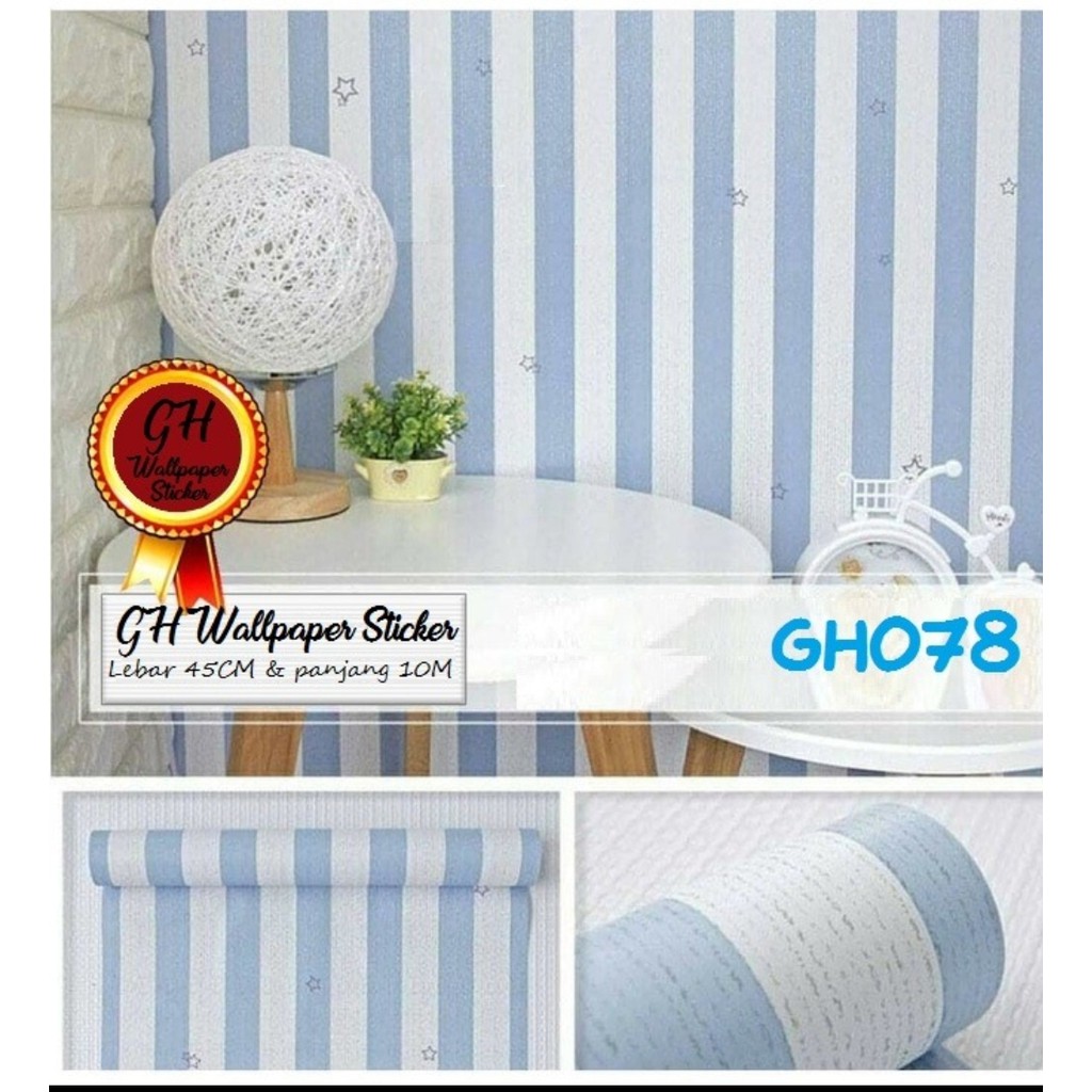 New Elegan Walpaper Stiker Hiasan Dinding Salur Biru Size 