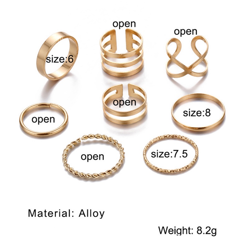 Fancyqube 8pcs / Set Cincin Geometris Bahan Alloy Warna Gold Ailver Untuk Wanita