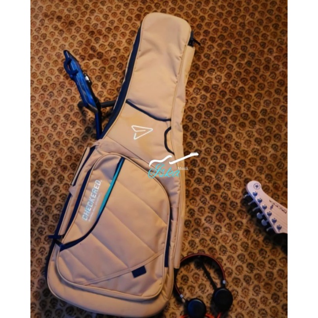 Semi Gigbag Gitar Elektrick Checkered Warna Brown busa Tebal