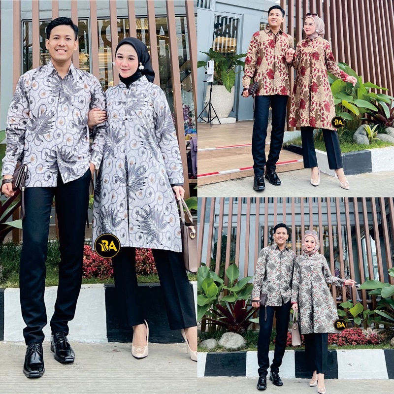 BAJU BATIK COUPLE MODERN Monalisa Genes MERAH BIRU TOSCA UNGU ORANGE M, L, XL