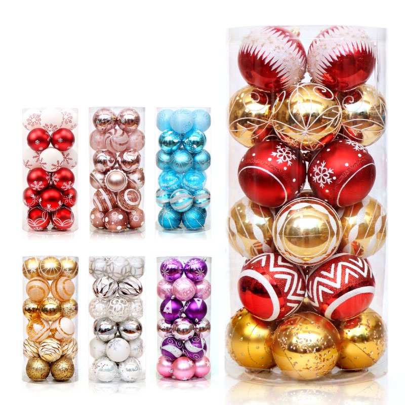 [Christmas Products]24Pcs/Box 6cm Christmas Decoration Ball Plastic Color Snowflake Painted Balls