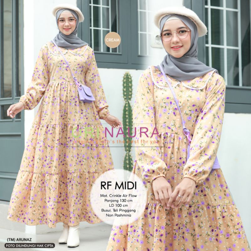 dress muslimah RF midi cream BNL / dress muslimah RF midi cream