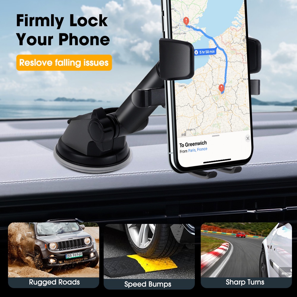 360 ° Bracket Dudukan Handphone Teleskopik Dengan Kop Perekat Untuk Kaca Depan Dan Dashboard Mobil