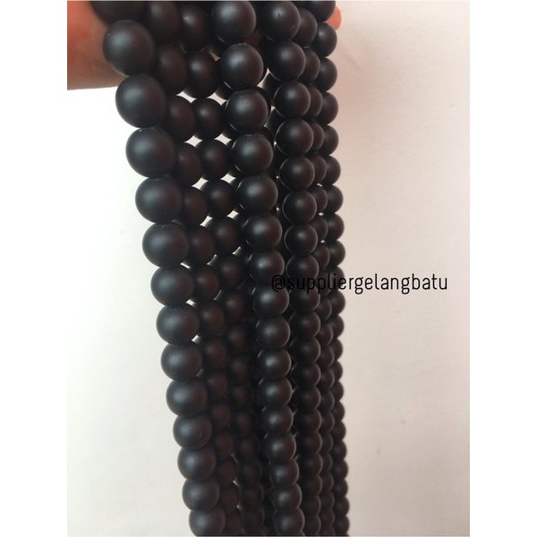 bahan batu blackstone 12mm doff onyx matte aksesoris gelang kalung akik bahan bacan asli bongkah