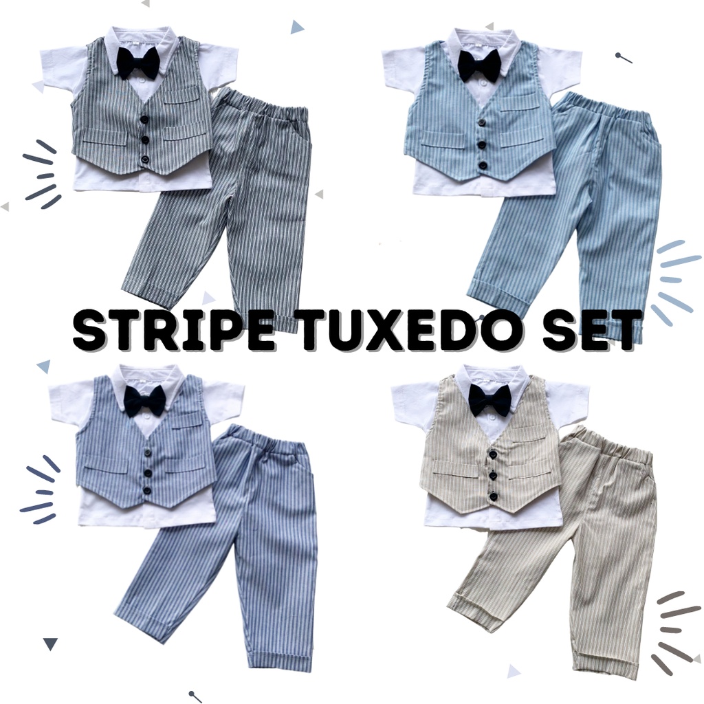 baju tuxedo jas anak laki laki cowok kondangan 1-3 tahun baby bayi balita STRIPE TUXEDO set