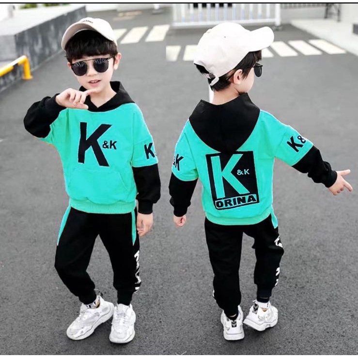 Setelan KK.ORINA Baju Anak Laki-laki Setelan Jaket Hoodie &amp; Celana Panjang Usia 4-8 Tahun ZP