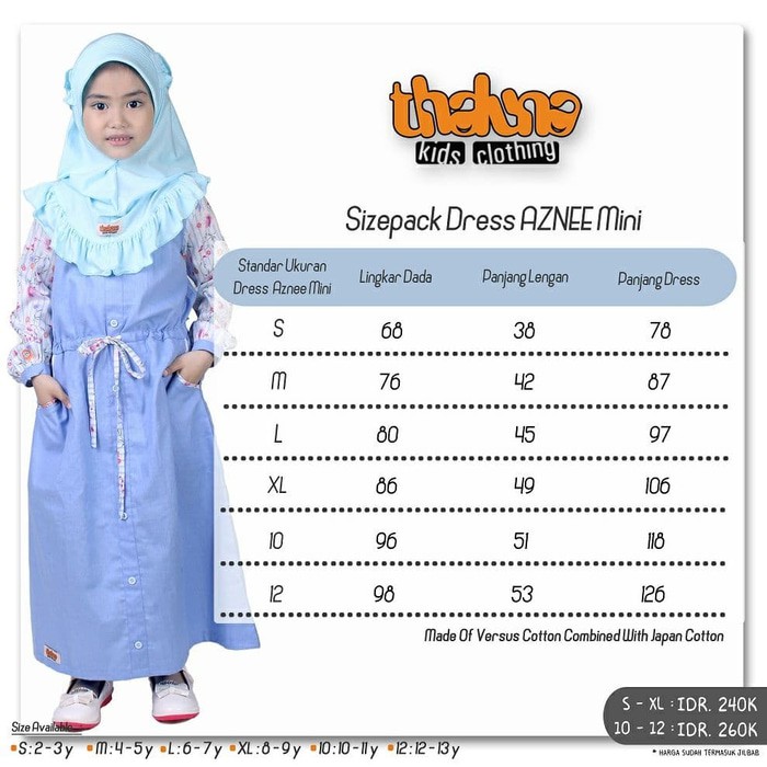 DISKON !!! DRESS ANAK - GAMIS AZNEE MINI BY THALUNA KIDS - KATUN JEPANG - SET TERBARU