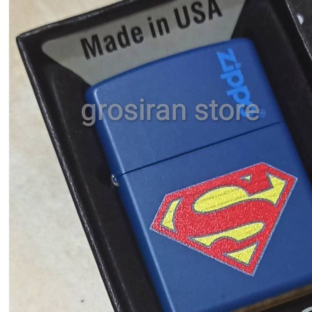 Zippo Superman print custom logo nama kado korek matte biru S