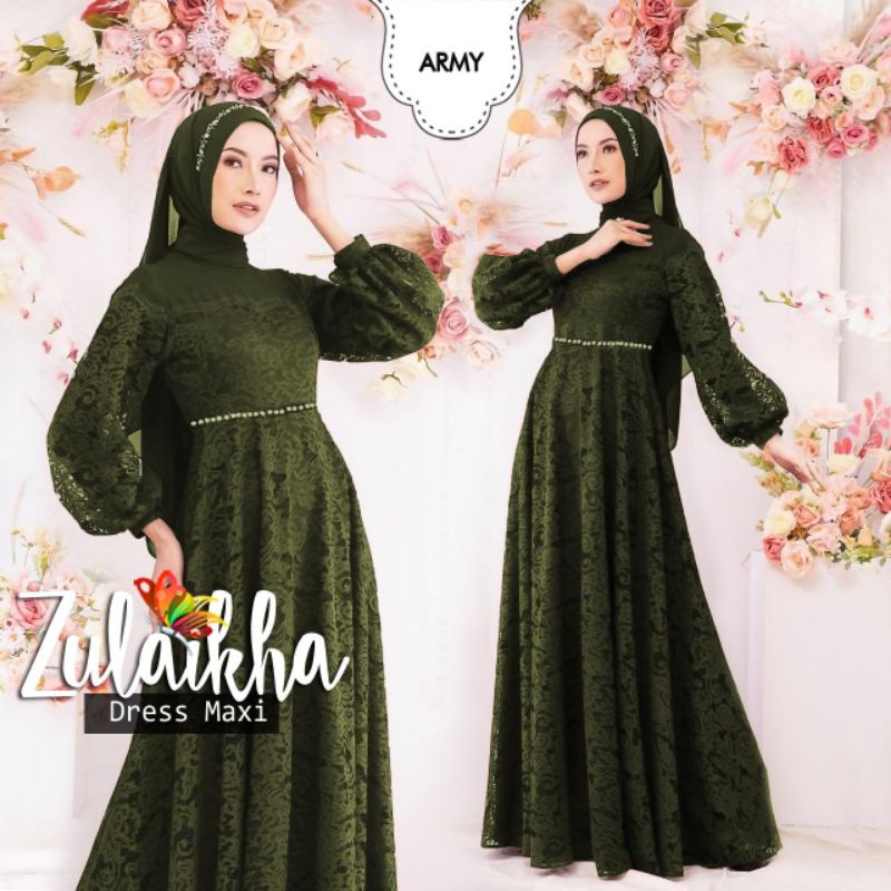 MAXY ZULAIKHA MUTIARA, BRUKAT, MOSCREPE PREMIUM, GAMIS HIJAB MUSLIM, MAXY DRESS, 2 UKURAN