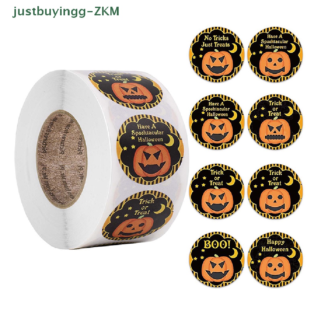 500 Pcs / Roll Stiker Kertas Motif Labu Halloween Untuk Dekorasi