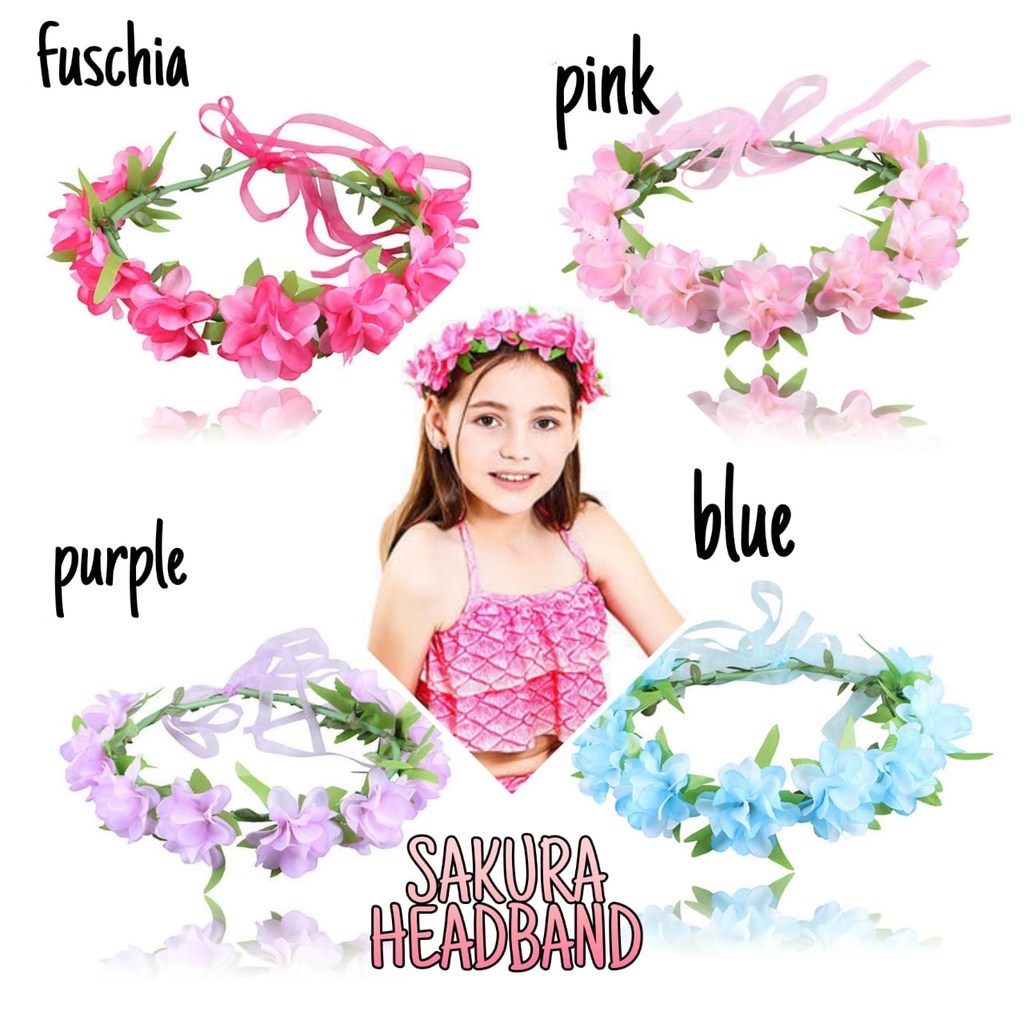 SAKURA HEADBAND MAHKOTA BUNGA AKSESORIS RAMBUT ANAK CEWEK KOREA IMPOR FLOWER GIRL MERMAID