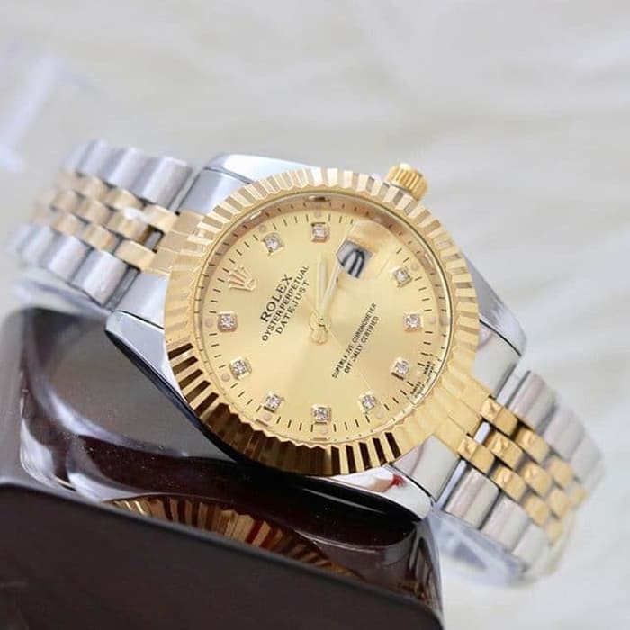 Jam Tangan Rolex Tanggal Aktif Free Box - Silver Kombi Gold Plat Gold