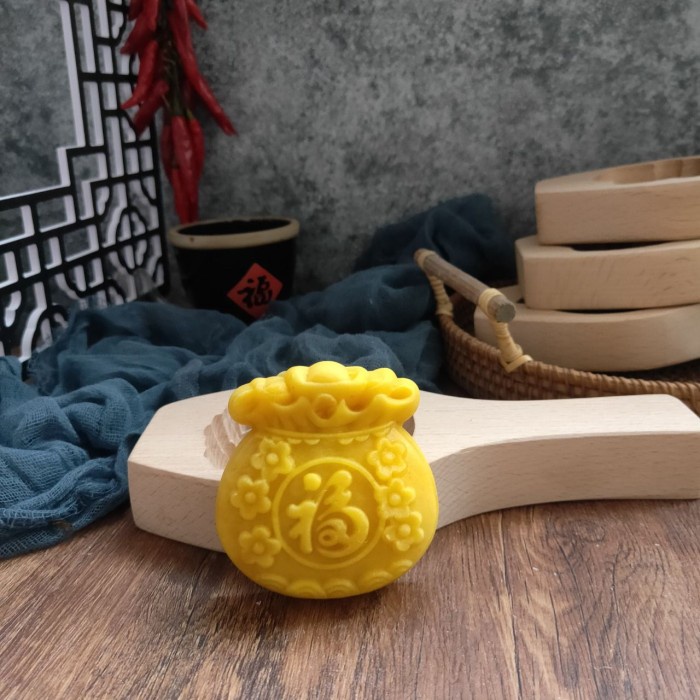 Cetakan mooncake kayu 1 lubang motif fu xibao