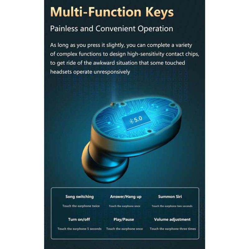 QJ Earphone TWS Bluetooth 5.0 + Charging Case Flashlight 3500mAh - M12
