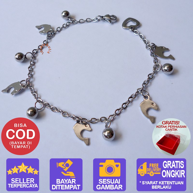 Lovelybutik Gelang Titanium Anti Karat / Gelang Tangan Wanita Titanium / Dolphin New Gelang Tangan