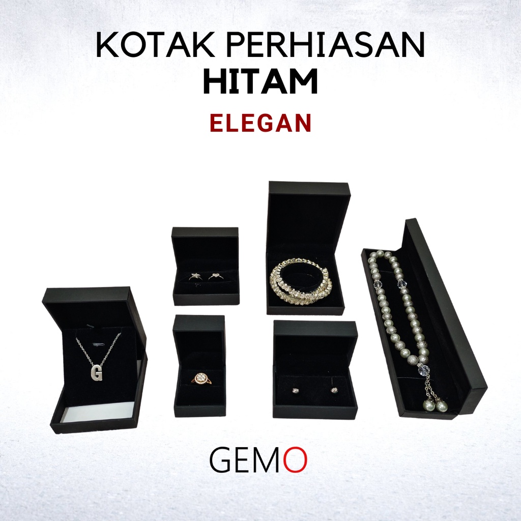 Kotak Perhiasan Elegan Hitam Set , Box Cincin, Kalung, Gelang, Anting, Liontin, Tempat Jewelry Murah, Unik, Lucu untuk Tempat Wadah Seserahan / Akad Pernikahan / Hantaran Tunangan Harga Paling Cocok untuk Aksesoris Emas Berlian/ Perak Permata